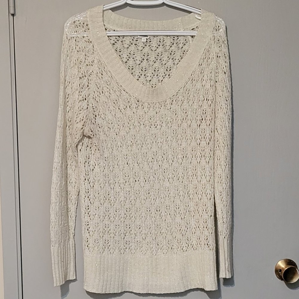 Off White Crochet Sweater, Silver Threads